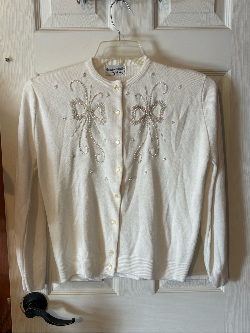 Vintage White Embellished Bow Cardigan Sweater
